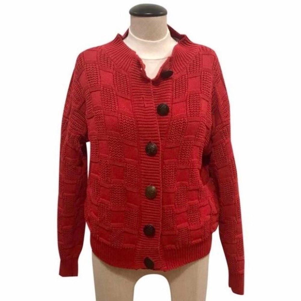 Vintage Compagnie Internationale Express Oversized Red Button Cardigan 1 pocket